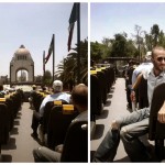 Vous ne rêvez pas : Dans un "touribus" à Mexico DF. Vous pouvez admirer en face l'immense monument à la Révolution. (@ura)